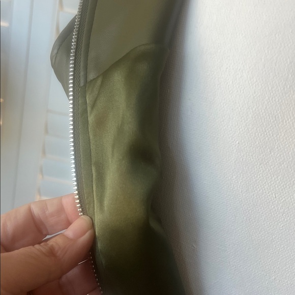 Chic Olive Green Midi Dress Pleather with matching belt. - Picture 5 of 10